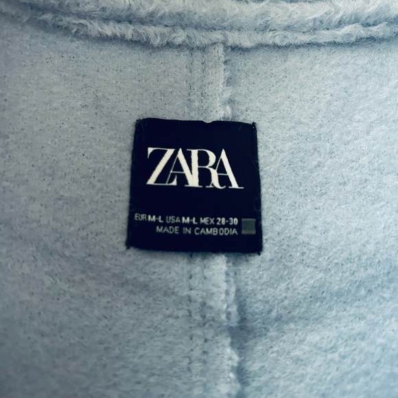 Zara Women’s Oversized Boucle Bomber Fleece Sky Blue Jacket. Full Zip. Size M-L - Picture 8 of 9